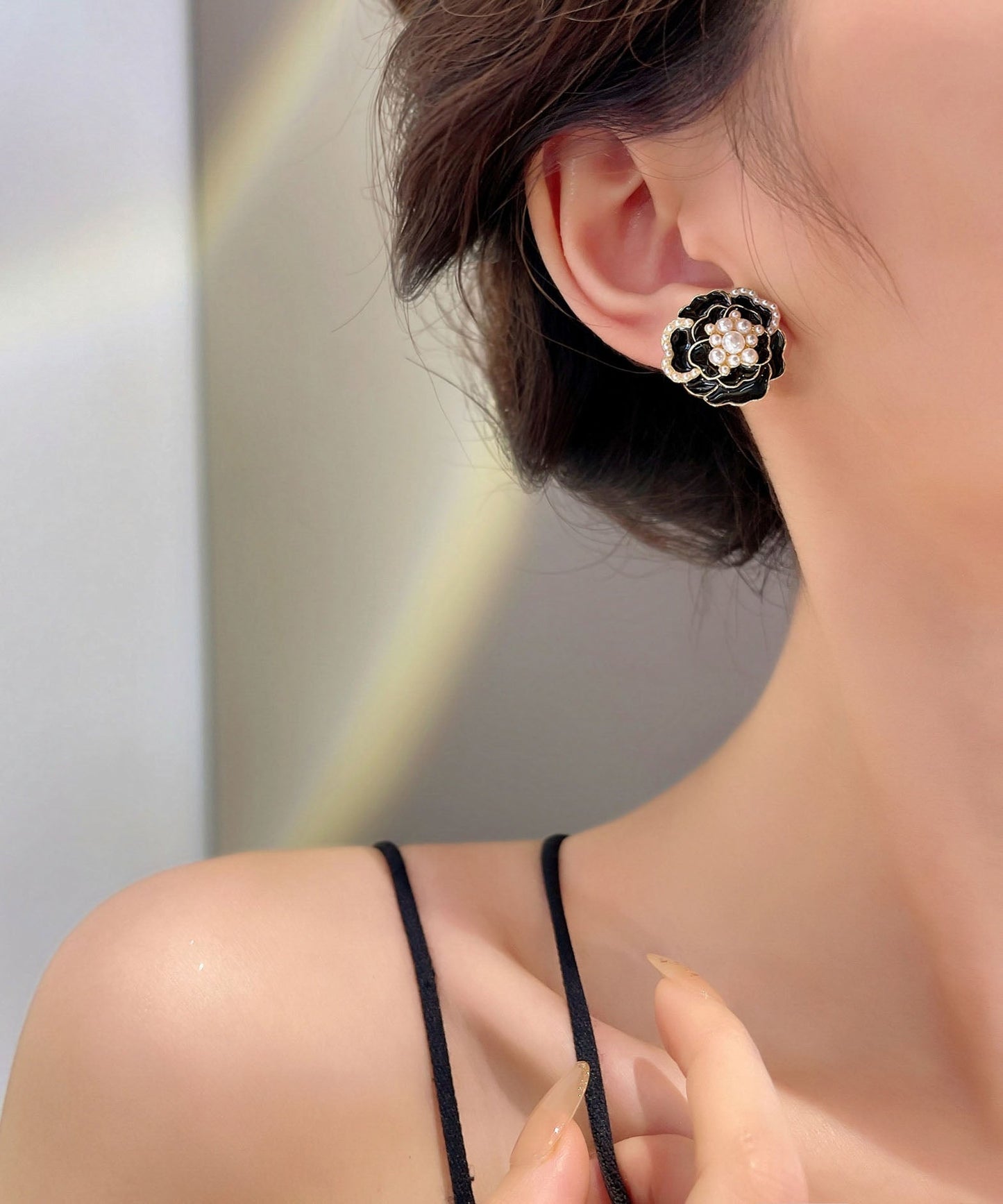 DIY Schwarze Sterling Silber Legierung Perle Öl Tropfen Ohrstecker