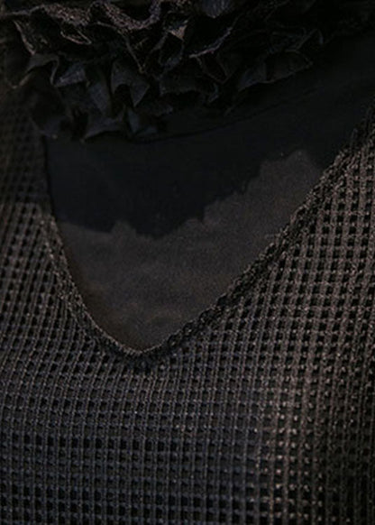 DIY Schwarzes Rollkragenkleid aus Organza mit Spitze für den Urlaub im Frühling