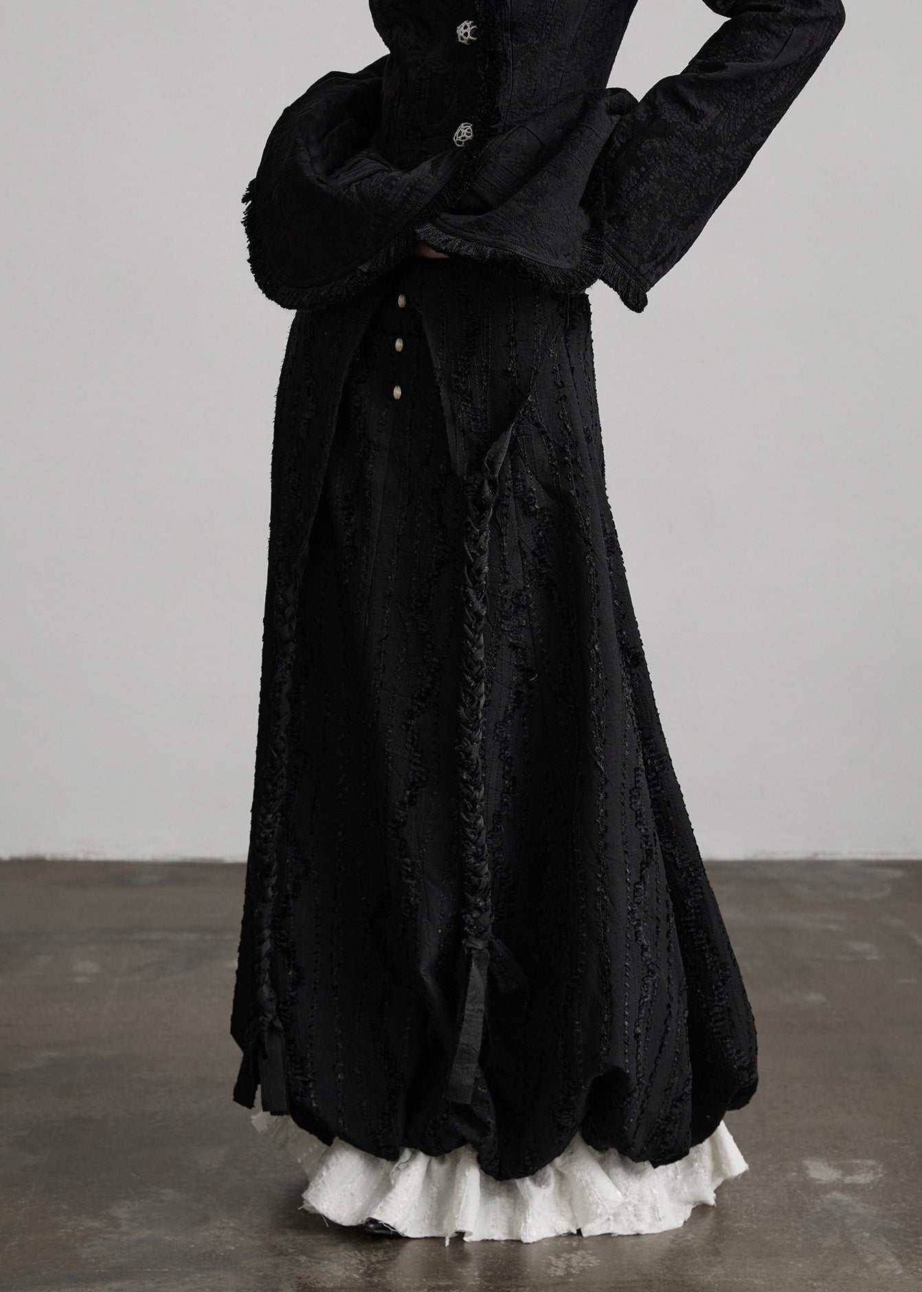 DIY Black Weave Patchwork Cotton Skirt Spring