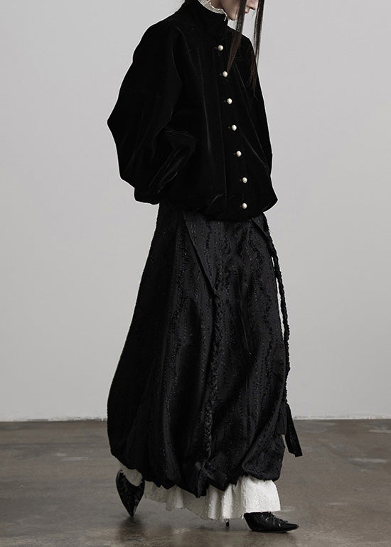 DIY Black Weave Patchwork Cotton Skirt Spring