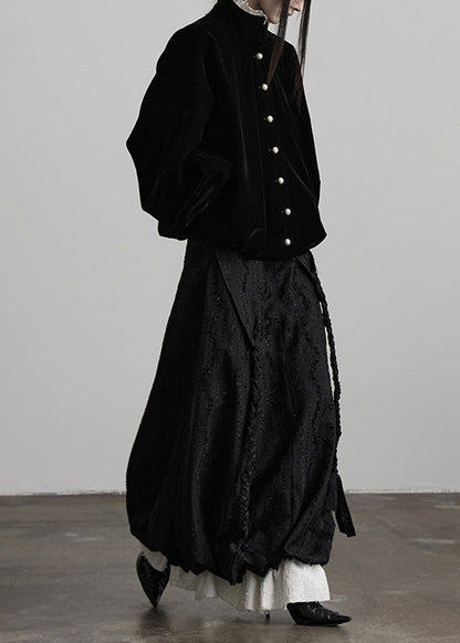 DIY Black Weave Patchwork Cotton Skirt Spring