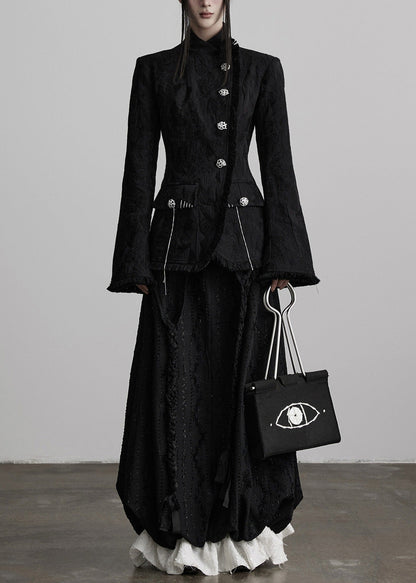 DIY Black Weave Patchwork Cotton Skirt Spring