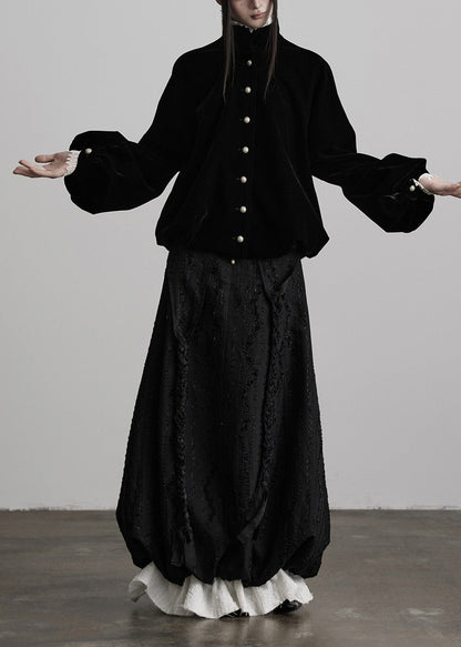 DIY Black Weave Patchwork Cotton Skirt Spring