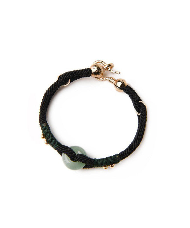Pulsera de jade verde negruzco tejida a mano