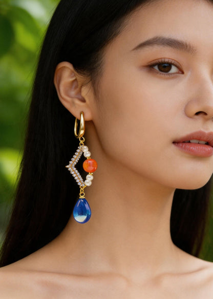 DIY Blue Acrylic Original Design Drop Earrings
