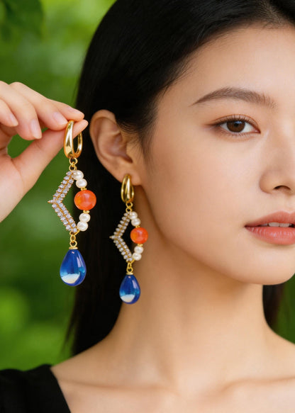 DIY Blue Acrylic Original Design Drop Earrings