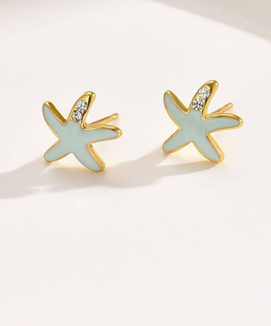 Pendientes de estrella de mar con circonitas de aleación de cobre azul hechos a mano