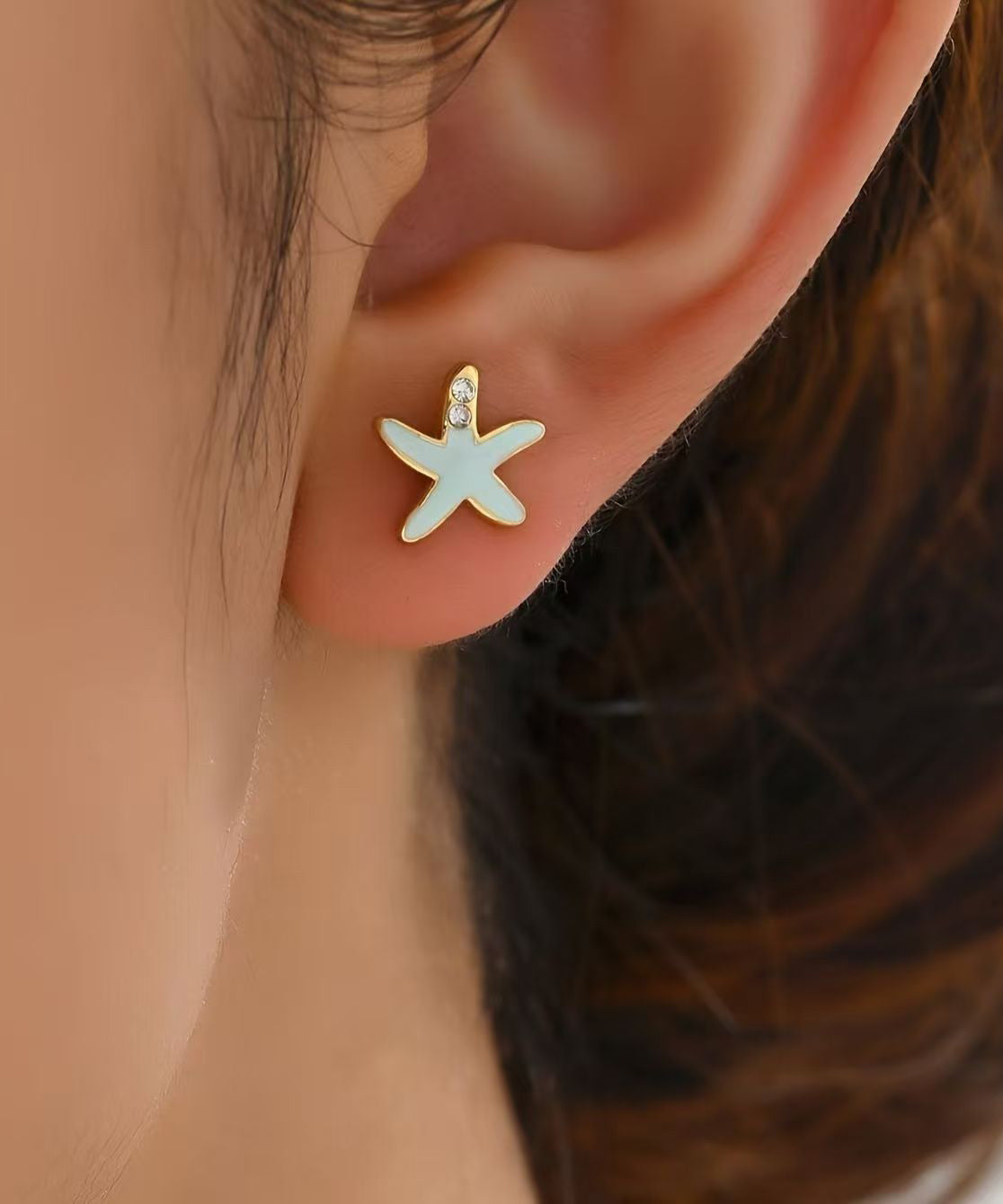 Pendientes de estrella de mar con circonitas de aleación de cobre azul hechos a mano