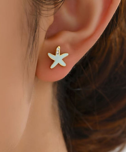 Pendientes de estrella de mar con circonitas de aleación de cobre azul hechos a mano