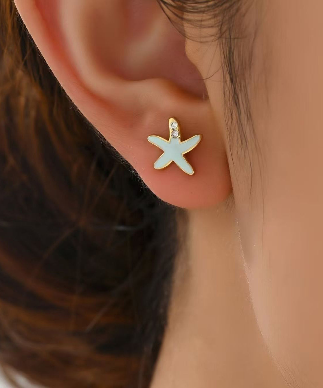 Pendientes de estrella de mar con circonitas de aleación de cobre azul hechos a mano