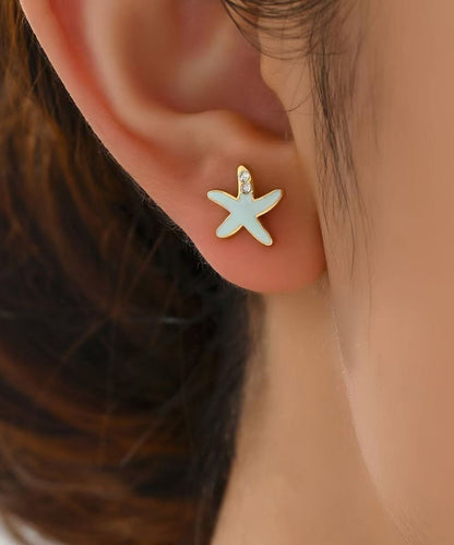 Pendientes de estrella de mar con circonitas de aleación de cobre azul hechos a mano