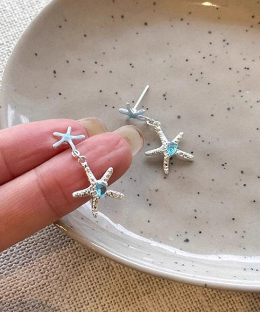 DIY Blue Copper Zircon Starfish Drop Earrings