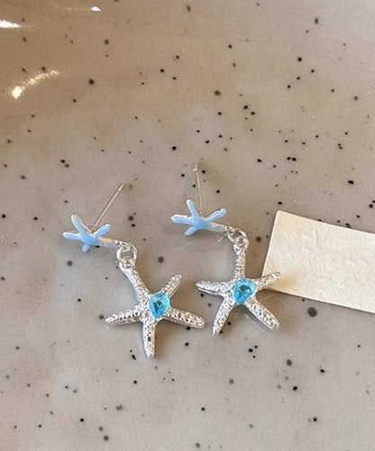 DIY Blue Copper Zircon Starfish Drop Earrings