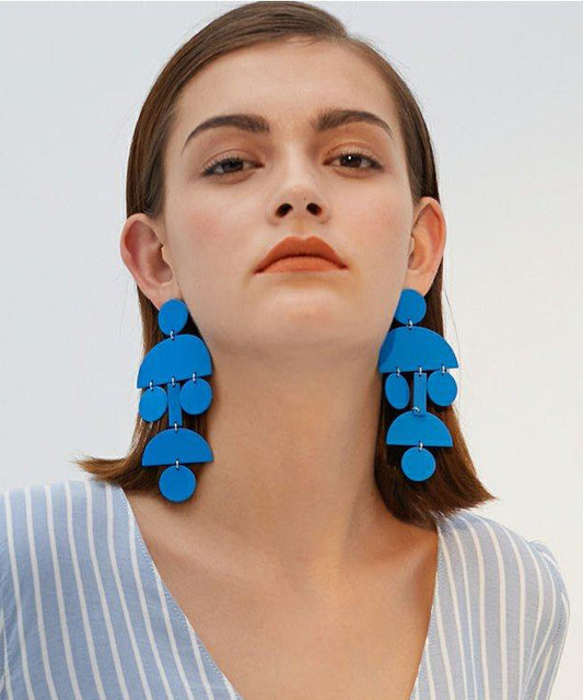 DIY Blue Exaggeration Geometric Tassels Alloy Drop Earrings