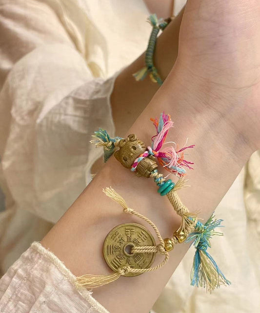 DIY Blau Hand Stricken Kitty Katze Kupfer Cash Charm Armband