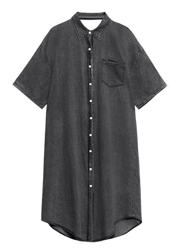 DIY Blue Hollow Out Cotton Pockets Button Summer Maxi Dresses - SooLinen