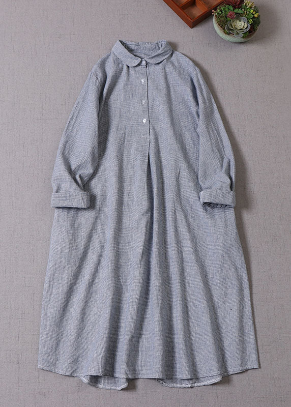 DIY Blau Peter Pan Kragen Knopf Baumwolle Urlaub Kleider Langarm