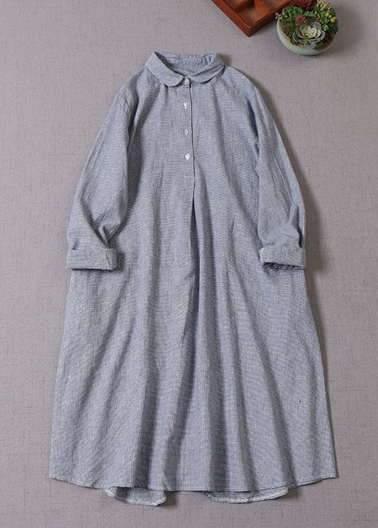 DIY Blau Peter Pan Kragen Knopf Baumwolle Urlaub Kleider Langarm