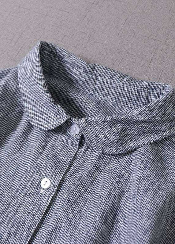 DIY Blau Peter Pan Kragen Knopf Baumwolle Urlaub Kleider Langarm