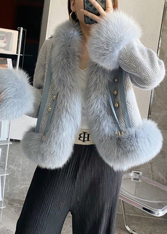 DIY Blauer Stehkragen Leder und Kunstpelzmantel Winter