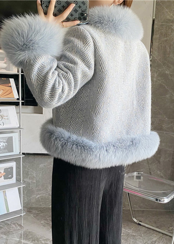 DIY Blauer Stehkragen Leder und Kunstpelzmantel Winter