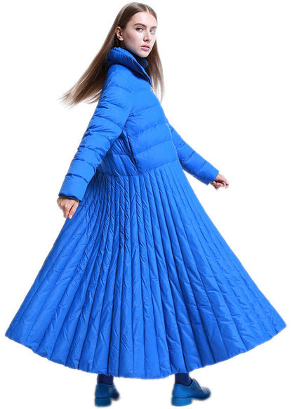 DIY blauer Winter-Daunenmantel mit Stehkragen und Reißverschluss