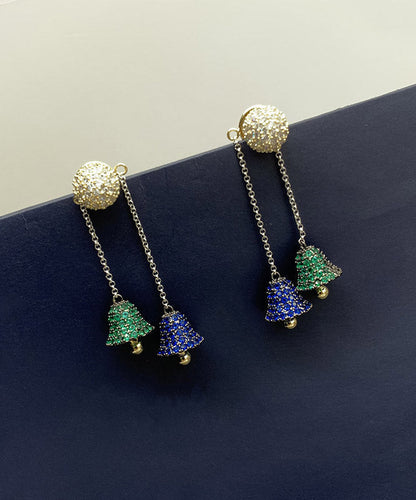 DIY Blue Sterling Silver Inlaid Removable Zircon Tassel Drop Earrings
