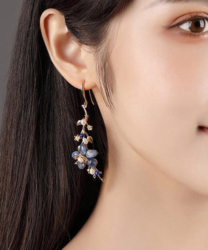 DIY Blau Sterling Silber Jade Kristall Zirkon Perle Tropfen Ohrringe