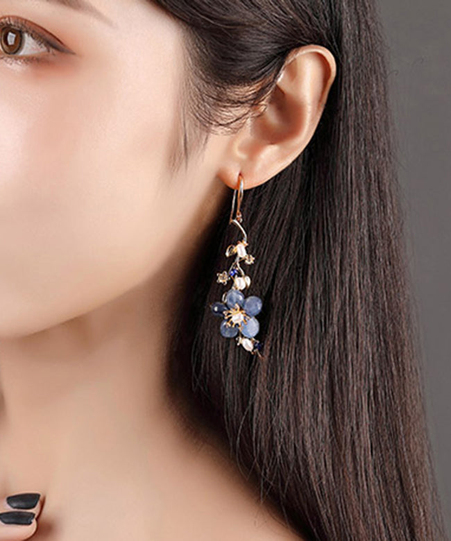 DIY Blau Sterling Silber Jade Kristall Zirkon Perle Tropfen Ohrringe