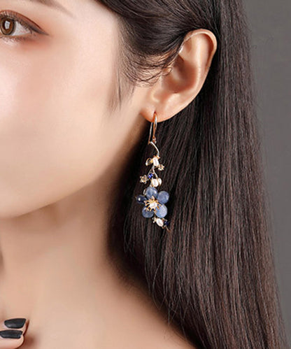 DIY Blau Sterling Silber Jade Kristall Zirkon Perle Tropfen Ohrringe