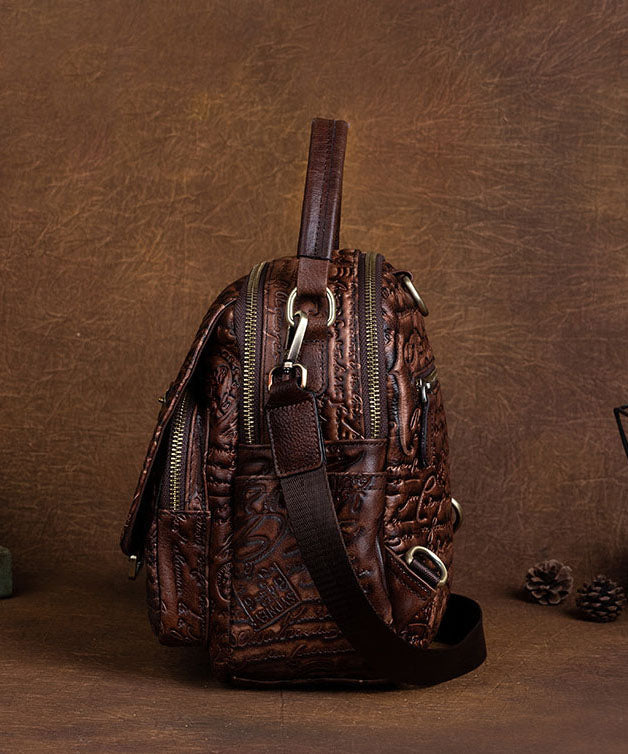 DIY Braune Rucksacktasche aus Kalbsleder mit geometrischem Muster