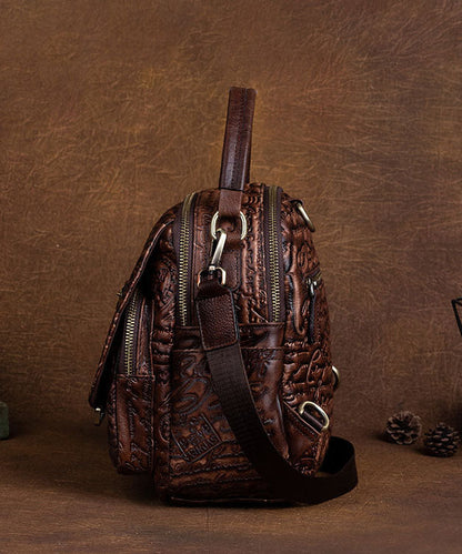 DIY Braune Rucksacktasche aus Kalbsleder mit geometrischem Muster