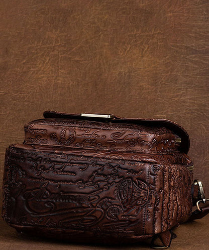 DIY Braune Rucksacktasche aus Kalbsleder mit geometrischem Muster