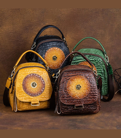 DIY Braune Rucksacktasche aus Kalbsleder mit geometrischem Muster