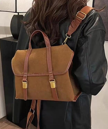 DIY Brown Large Capacity Patchwork Suede Versatile Backpack Bag