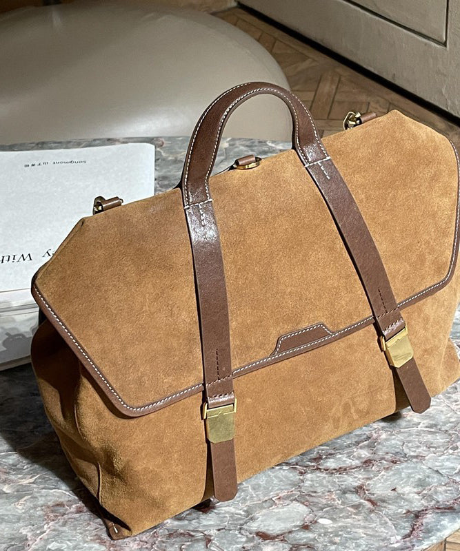 DIY Brown Large Capacity Patchwork Suede Versatile Backpack Bag