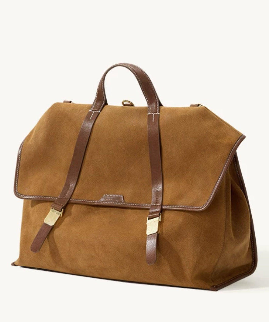 DIY Brown Large Capacity Patchwork Suede Versatile Backpack Bag