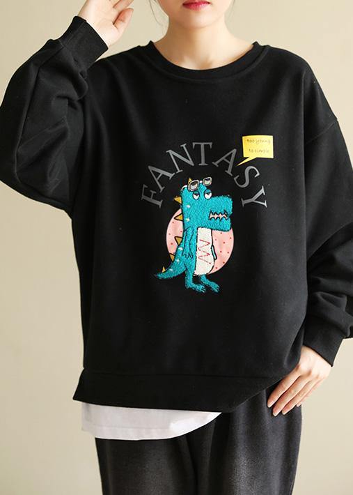 DIY Cartoon print cotton spring tunics for women pattern black blouse - SooLinen