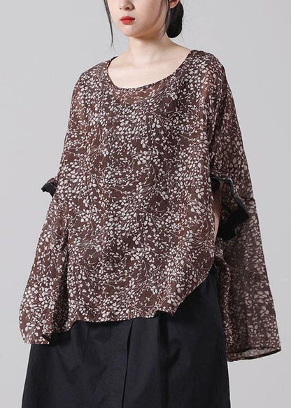DIY Chocolate Print O-Neck Loose Cotton Short Sleeve Summer Top - SooLinen