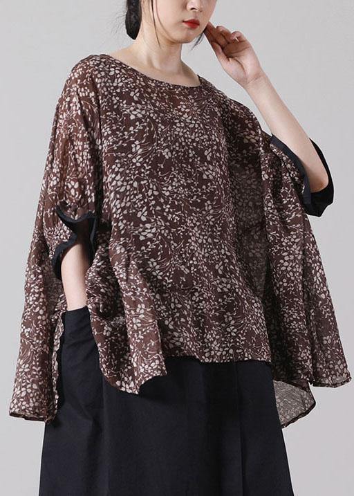 DIY Chocolate Print O-Neck Loose Cotton Short Sleeve Summer Top - SooLinen