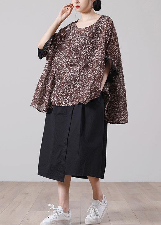 DIY Chocolate Print O-Neck Loose Cotton Short Sleeve Summer Top - SooLinen