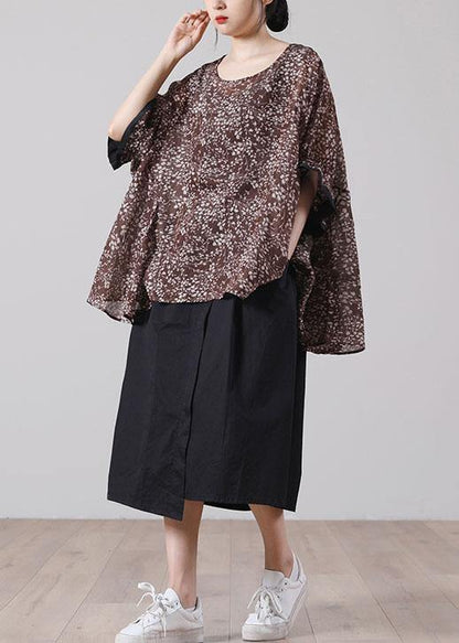 DIY Chocolate Print O-Neck Loose Cotton Short Sleeve Summer Top - SooLinen