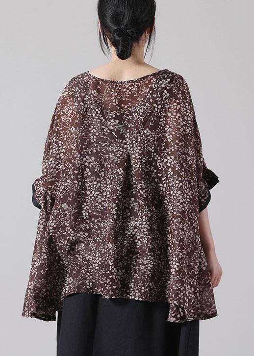 DIY Chocolate Print O-Neck Loose Cotton Short Sleeve Summer Top - SooLinen