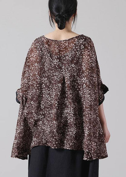 DIY Chocolate Print O-Neck Loose Cotton Short Sleeve Summer Top - SooLinen