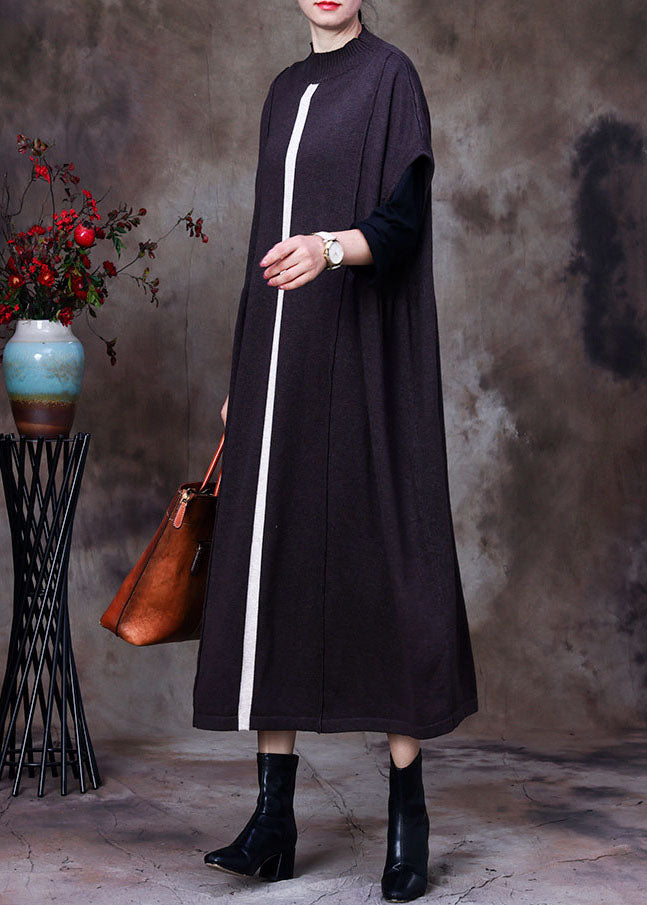 DIY Schokoladenbraune Wollstrick-Patchwork-Herbstkleider mit Fledermausflügelärmeln