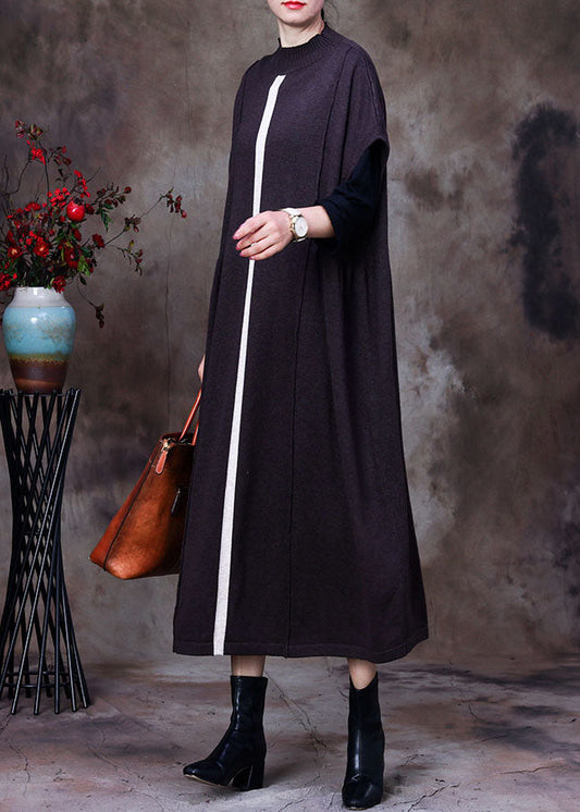 DIY Schokoladenbraune Wollstrick-Patchwork-Herbstkleider mit Fledermausflügelärmeln