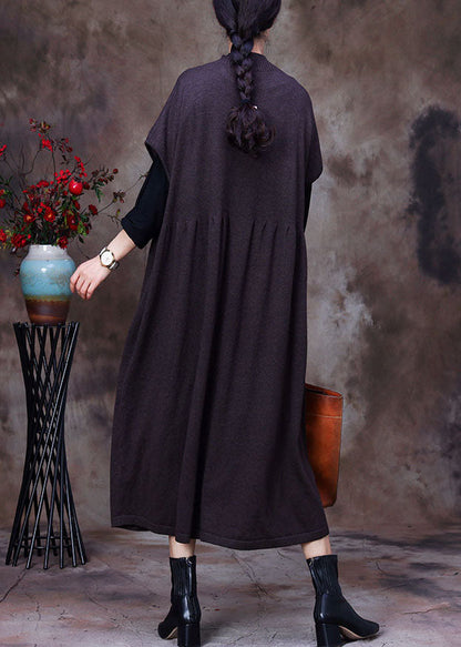 DIY Schokoladenbraune Wollstrick-Patchwork-Herbstkleider mit Fledermausflügelärmeln