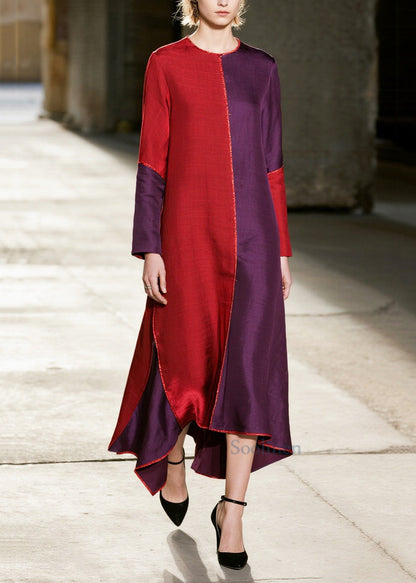 Vestidos largos de algodón con patchwork asimétrico y bloques de color para primavera