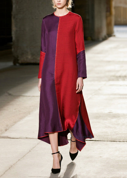 Vestidos largos de algodón con patchwork asimétrico y bloques de color para primavera