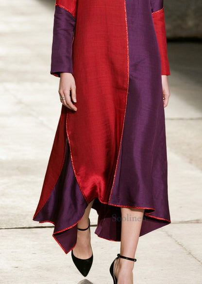 Vestidos largos de algodón con patchwork asimétrico y bloques de color para primavera